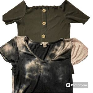 Moral Fiber Crop Top Women’s Small Black & White Top 2 Button Front Off Shoulder